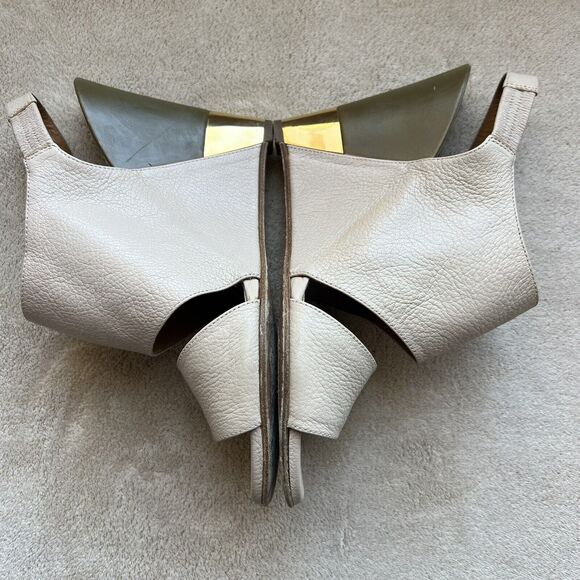 Chloe Estel Tan Leather Wedge Slingback Sandals Gold Accent Women’s EU 38 US 7.5 - Picture 5 of 16